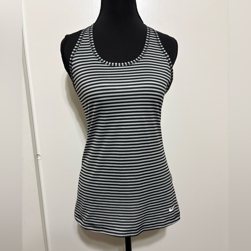 Nike Dri Fit Women's Striped Black and White Tank Top
